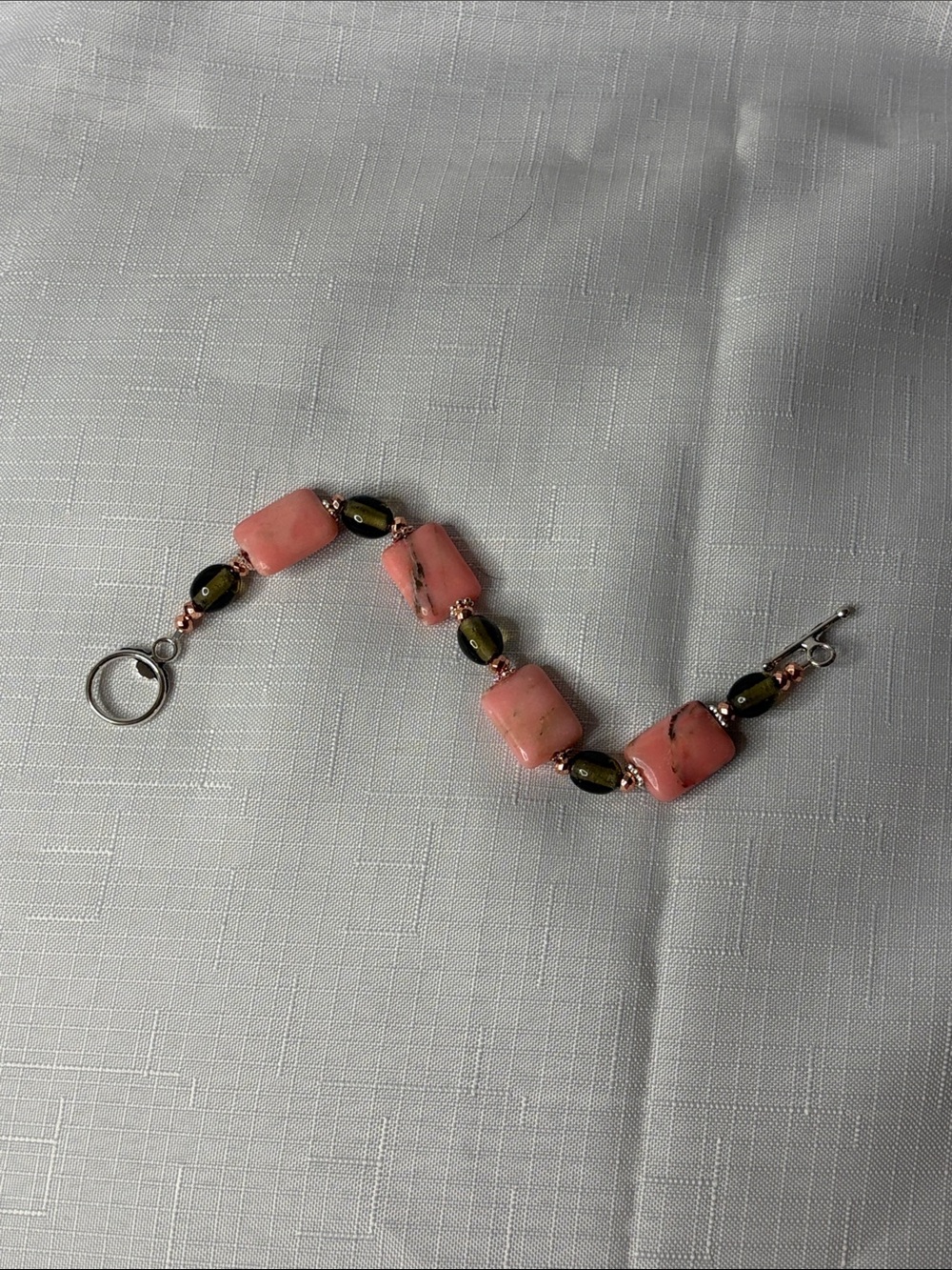 Handcrafted Pink Opal and Glass Bracelet - Picture 3 of 4